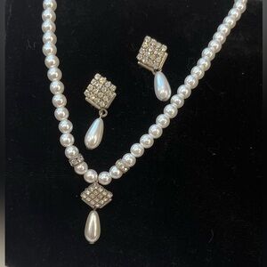 Bridal Faux Pearl & CZ Pendant & Earring Set